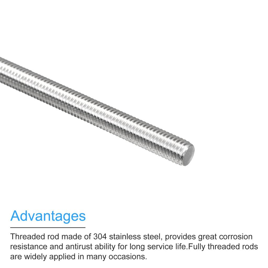 uxcell Full Threaded Rod, Right Threaded Rod, Rod Stud 304 Stainless Steel, M8 X