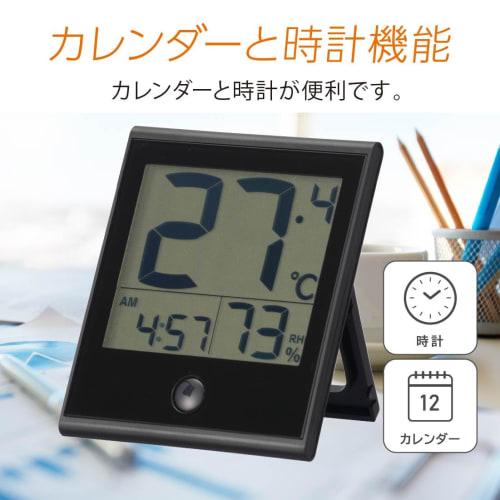 OHM Electric Thermometer with Large Display, Easy-to-Read Temperature, Large Screen, Tabletop/Wall-Mounted Clock, Calendar, Time, Date, Black, TEM-210