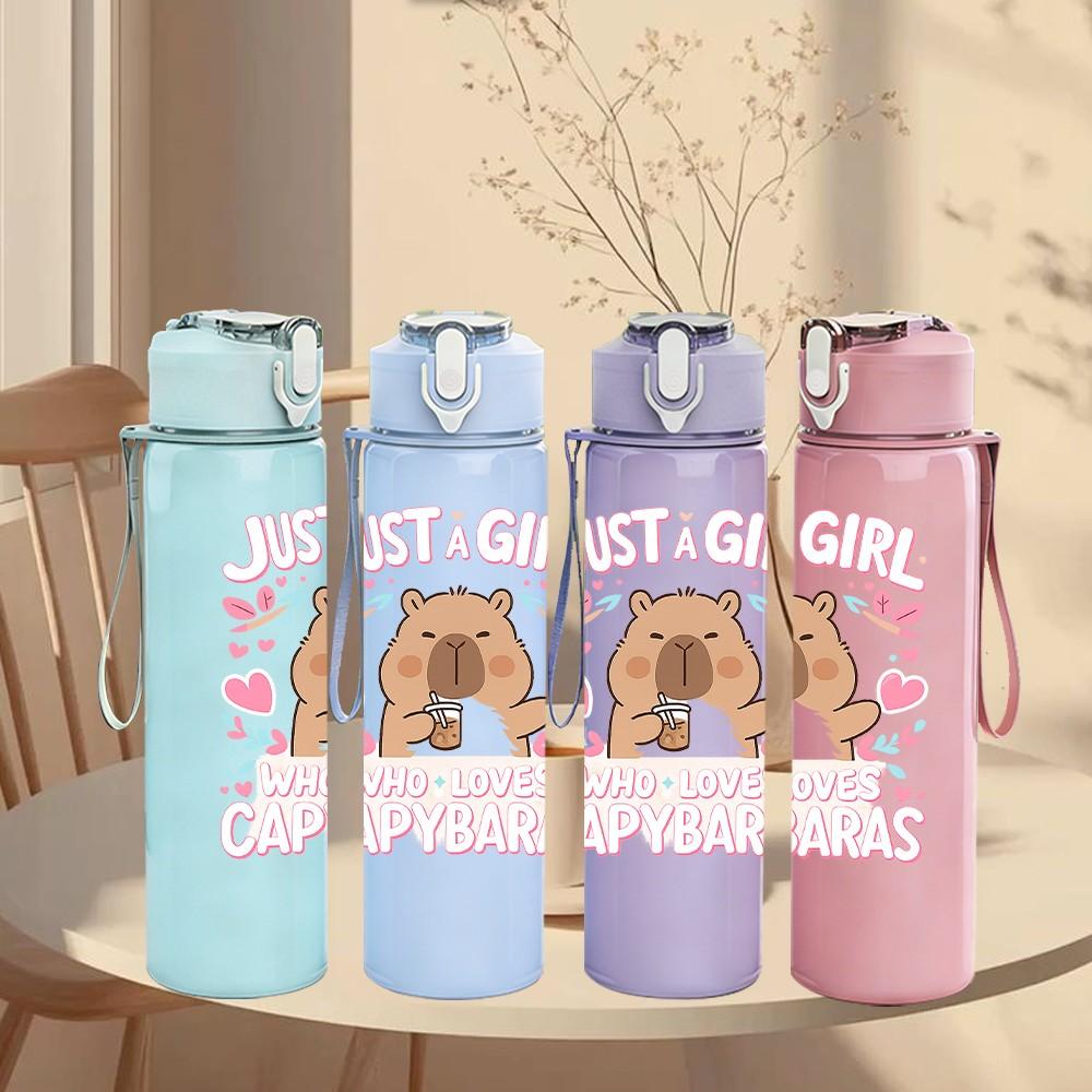 1PC Just A Girl Who Loves Her Mama Heart Print 750ml Color Plastic Sports Water Bottle Leakproof Flip Straw Lid Suitable for Sports Office Home Use
