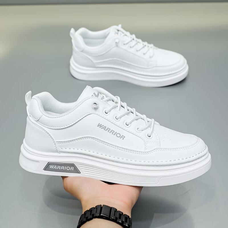 Warrior Casual Sneakers for Men, Versatile Sports Shoes, Breathable Leather Shoes, White Sneakers WXP(WZ)-2428 White-Gray 44