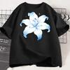 Blauer Lilienblumen-Print Damen T-Shirt Ästhetisches Florales Grafik-Tee Lässiges Kurzarm O-Ausschnitt Lockeres Sommer Streetwear Top