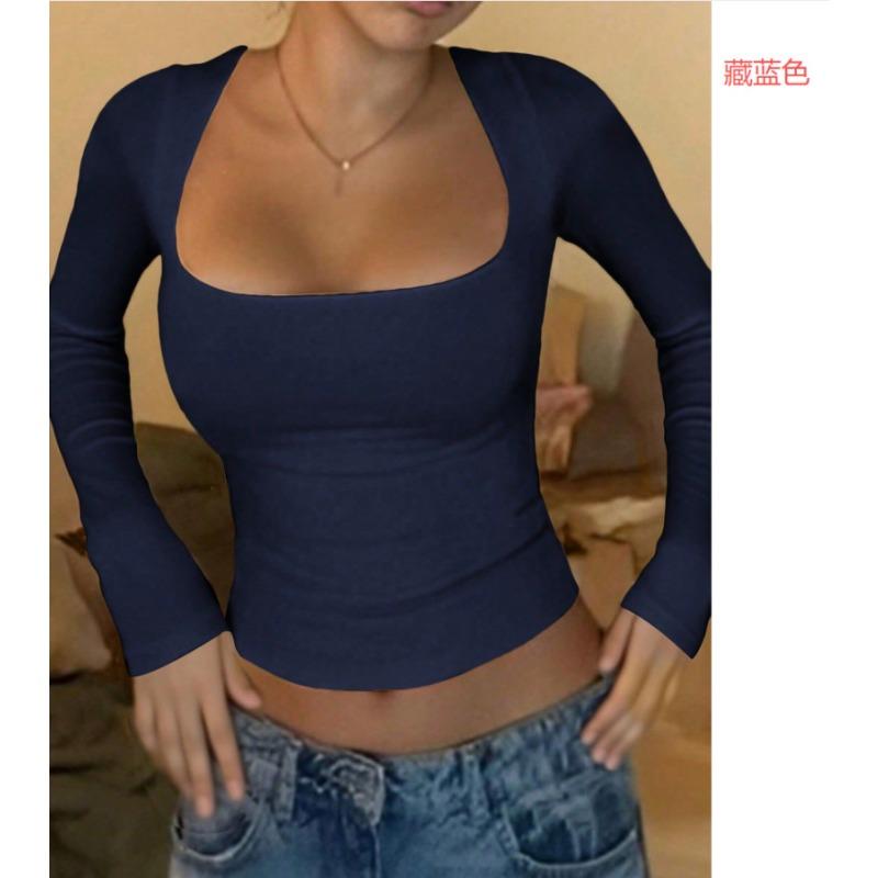 T-shirt à manches longues de couleur unie style Y2k pour femme