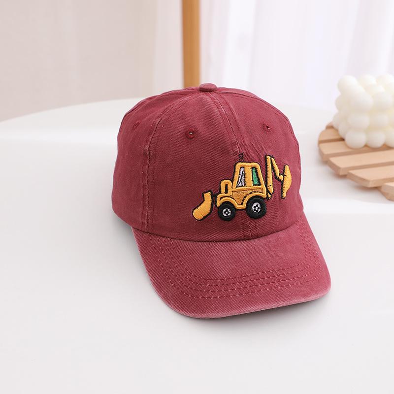 4-7Y Cartoon Car Children Baseball Hat Retro Washed Cotton Kids Sunshade Peaked Cap Solid Color Boys Girls Visors Caps