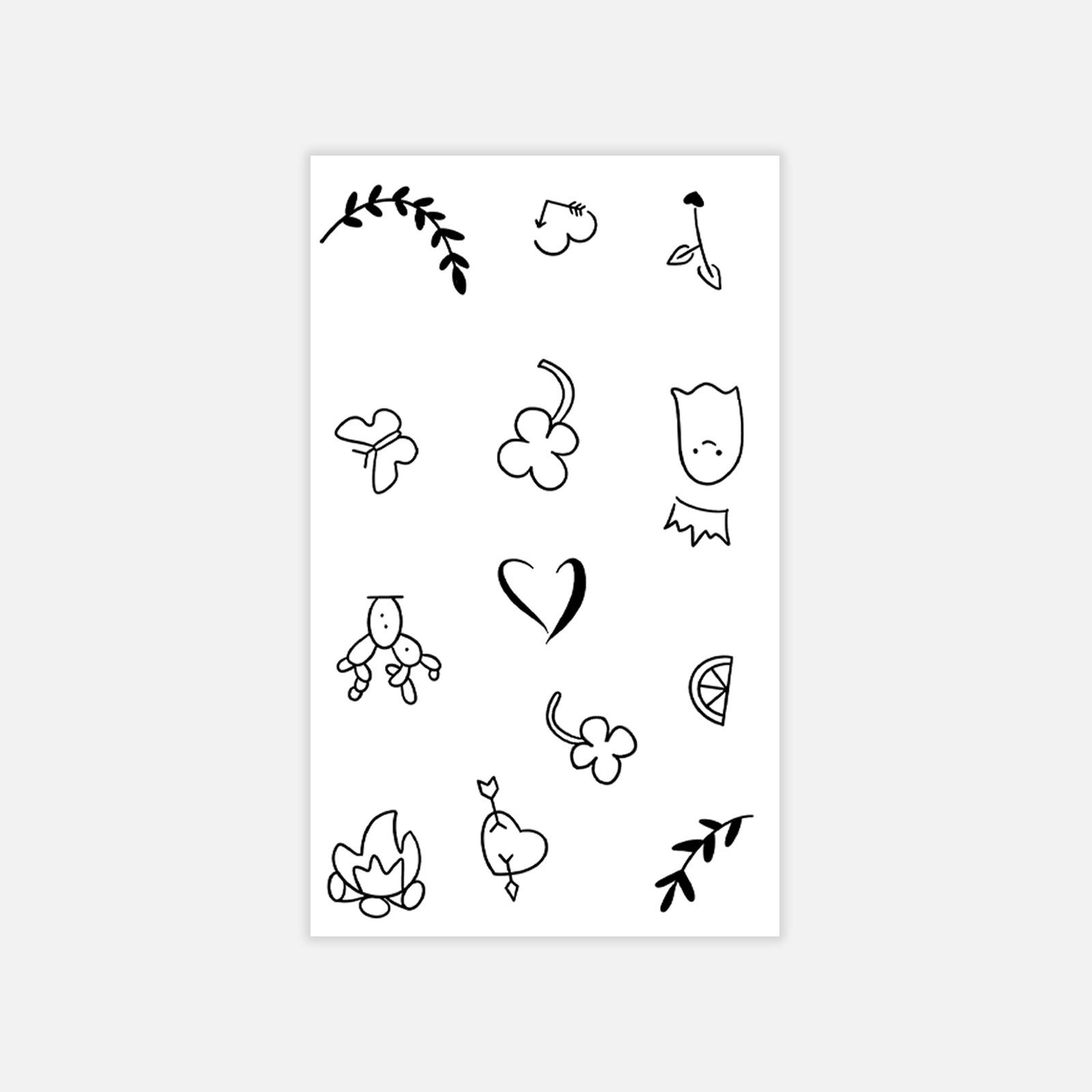 Stick Figure Small Picture Flower Butterfly Cute Ghost Finger Tattoo Sticker Simple Tattoo Sticker 6*10