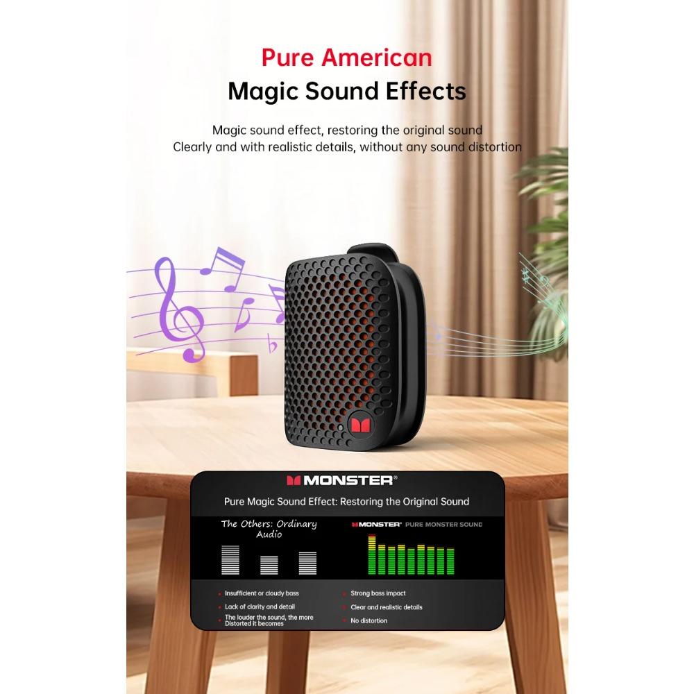 Monster M3 Magnetic Clip-On Mini BT V5.4 Portable Outdoor Sport Wearable Wireless Bluetooth Speakers With Bass Mic