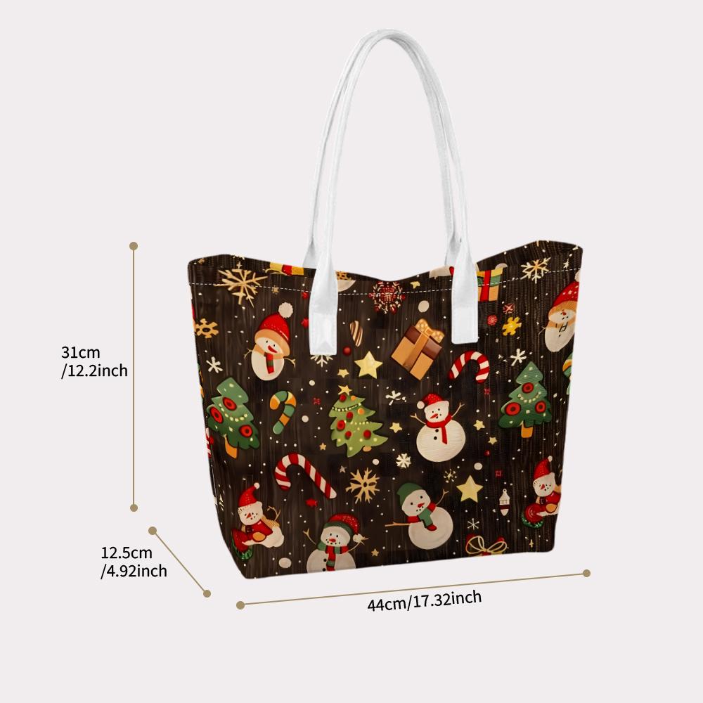 Christmas Snowman Pattern Tote Bag Festive Gift Shoulder Handbag for Daily Use