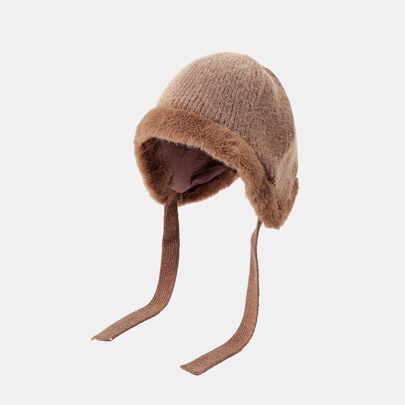 

Шапка из меха кролика, женская вязаная защитная шапка для ушей, зимняя велосипедная шапка, флисовая ветрозащитная и морозостойкая, зимняя теплая шерстяная шапка, холодная шапка