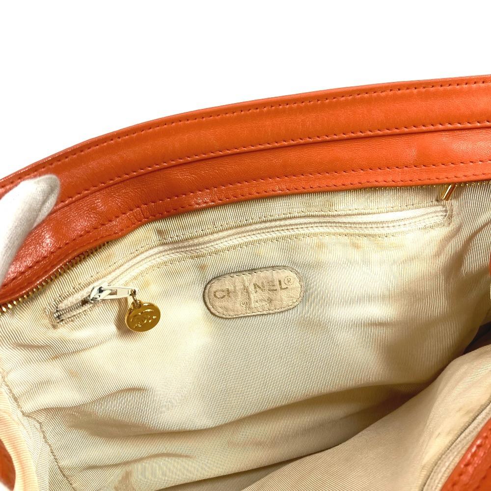 CHANEL vintage CC CC Mark logo Double Chain Tote Bag Shoulder Bag Orange