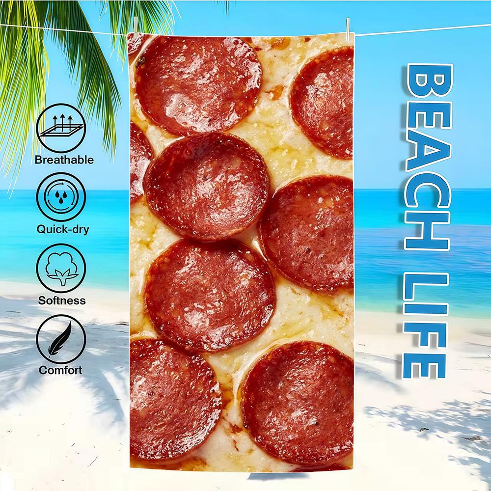 

Pizza Towel Textile Bathrobe Beach Quick-Drying Lightweight Portable Camping Swim Delicious Pool Travel W40*H60(CM)