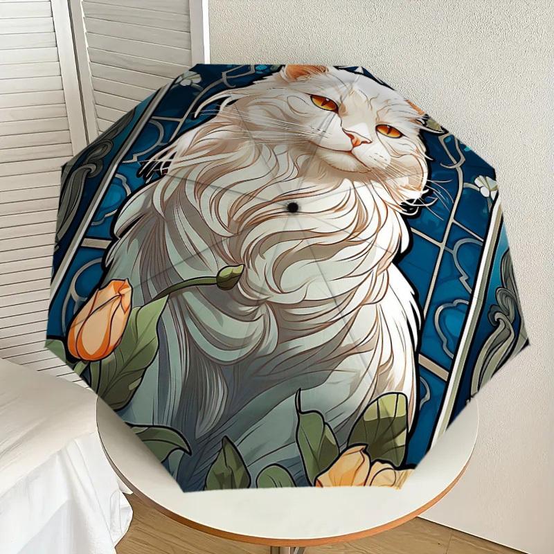 

1pc Stained Glass Cat Portrait Umbrella with Plastic Handle,Suitable for All Seasons Home Travel Outdoor UmbrellaDD371