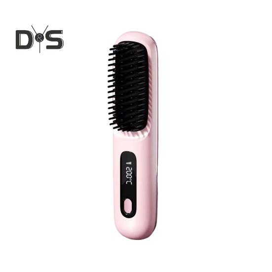 Portable Cordless Hair Straightener Brush Rechargeable Heated Hair Straightening Comb for Travel Mini Hair Styler Tool for Women