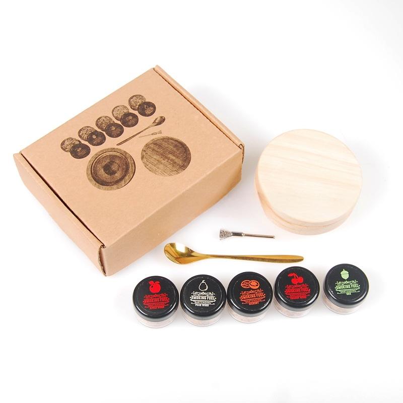 

WoodenwhiskySmoke Wooden Lid Tools Cocktail Kitchen Smoke Maker Bar Suit5Wood Chips with Different Flavors