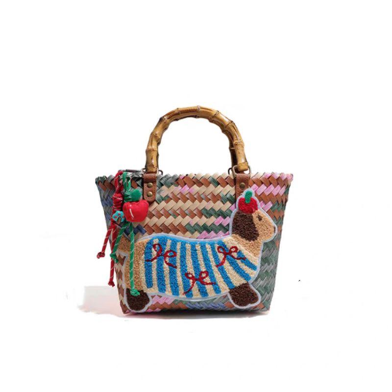 

Rattan Bamboo Joint Bag Women 2025 New Trendy Retro Portable Vegetable Basket Bag Sausage Dog Tote Bag Straw Bag Color