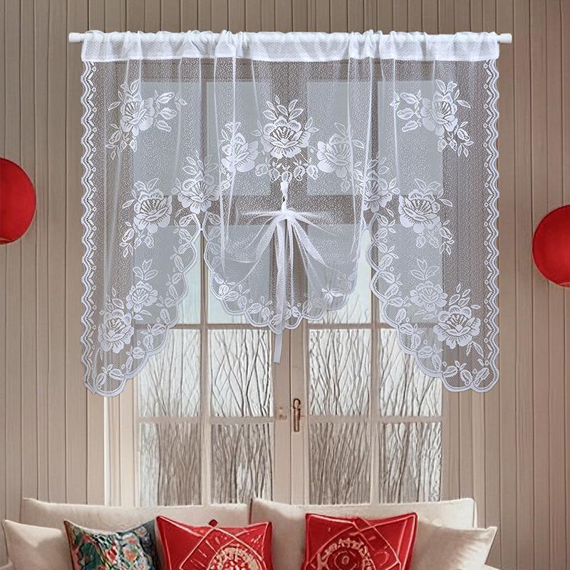 American White Double Layer Insulated Yarn Lace Room Divider Curtain for Bedroom or Kitchen