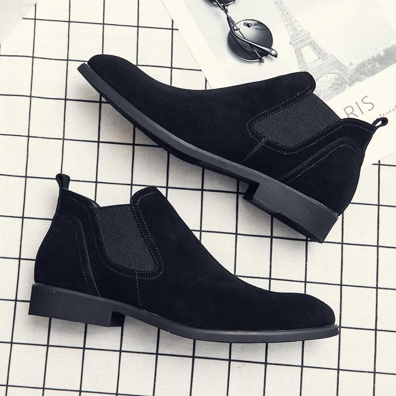 Fashion Suede Leather Men High Top Shoes Italian Formal Chelsea Boots British Style Dress Business Boots for Men Elegantes Slip On Botas