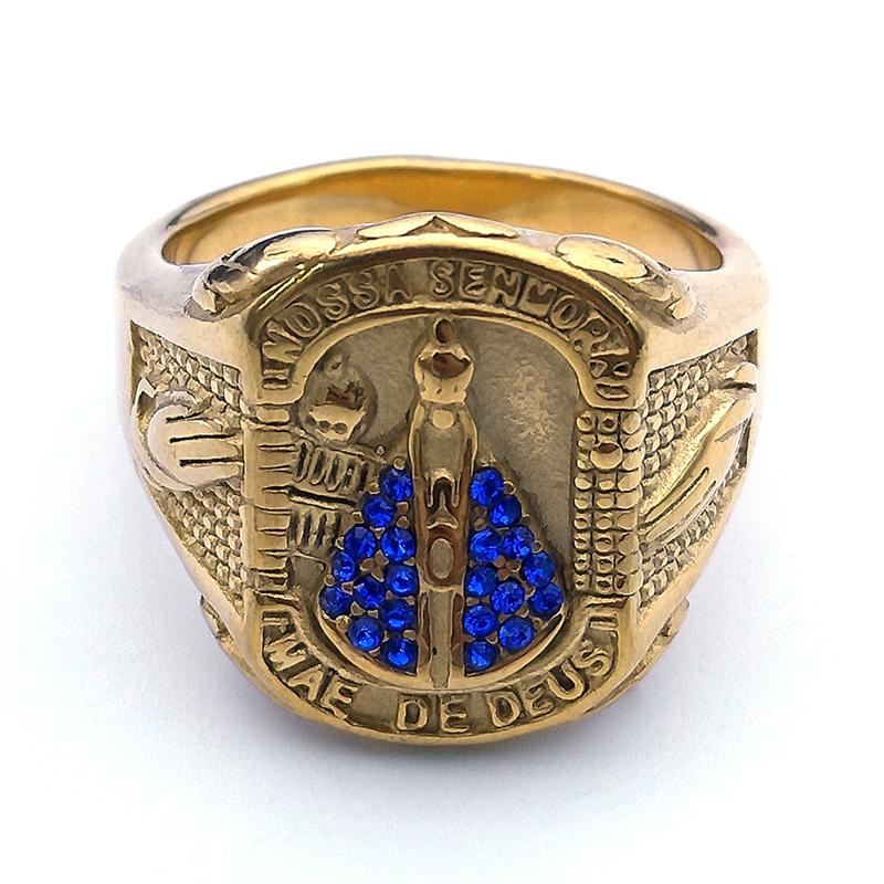Crystal Our Lady of Aparecida Brazil Nossa Senhora Ring Men Stainless Steel Virgin Mary Rings Jewelry Boyfriend Gift RRR514S05