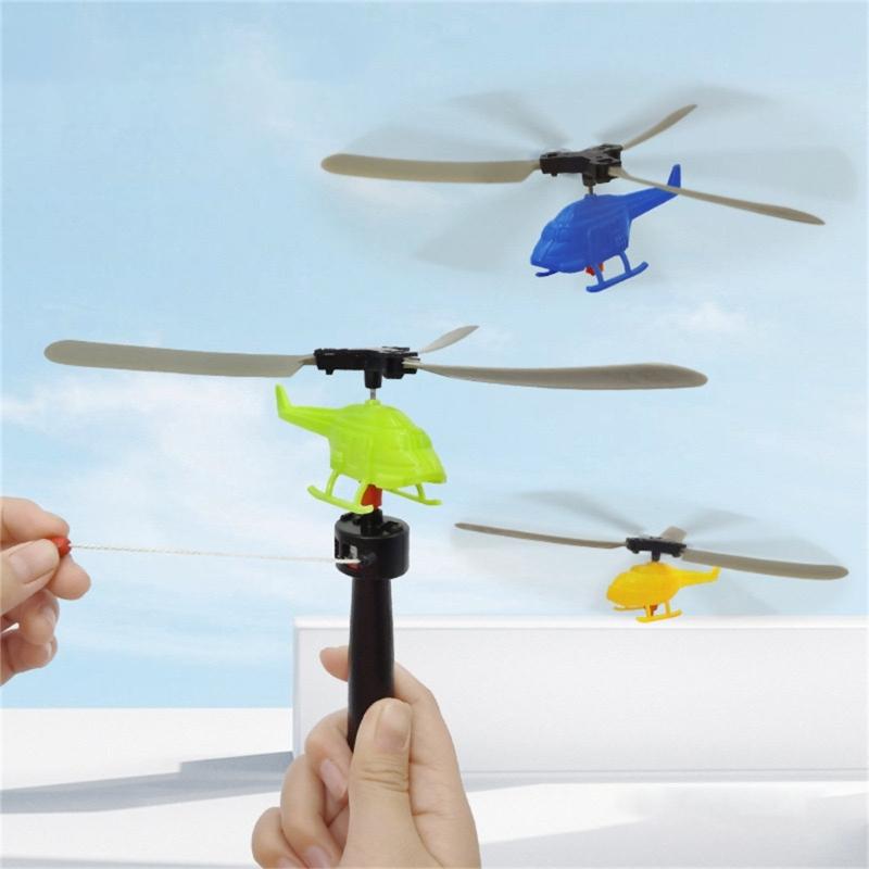 6pcs/set Pull String Helicopter Toy Random Color Recommended for Children 3 and Up Wonderful for Outdoor Fun Gatherings