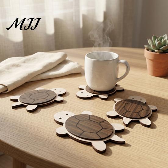 Wooden Mats for Hot Drinks Turtle/Butterfly Coasters Coffee Mugs And Tea Cups, Heat Resistant Rustic Kitchen Table Decor Mats, Insulation Pad