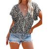 2026 New Printed Women's Summer V-Neck Half-Open Short-Sleeve Loose Casual T-Shirt