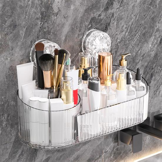 Nástěnný úložný box Organizér na štětce na make-up Velká kapacita Otočný o 360 stupňů Koupelnový úložný regál s přísavkou