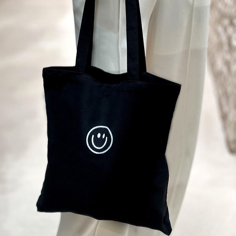 Korean Style Large Smile Face Canvas Bag - College Student Tote with Large Capacity for Books