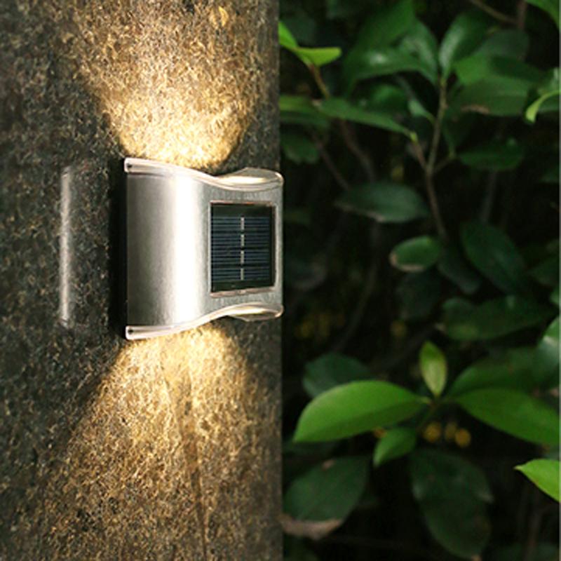6LED Solar Wall Light Up/Down Lighting Waterproof Stainless Steel for Pergola Yard Garden Fence Villa Outdoor Wall Decoration