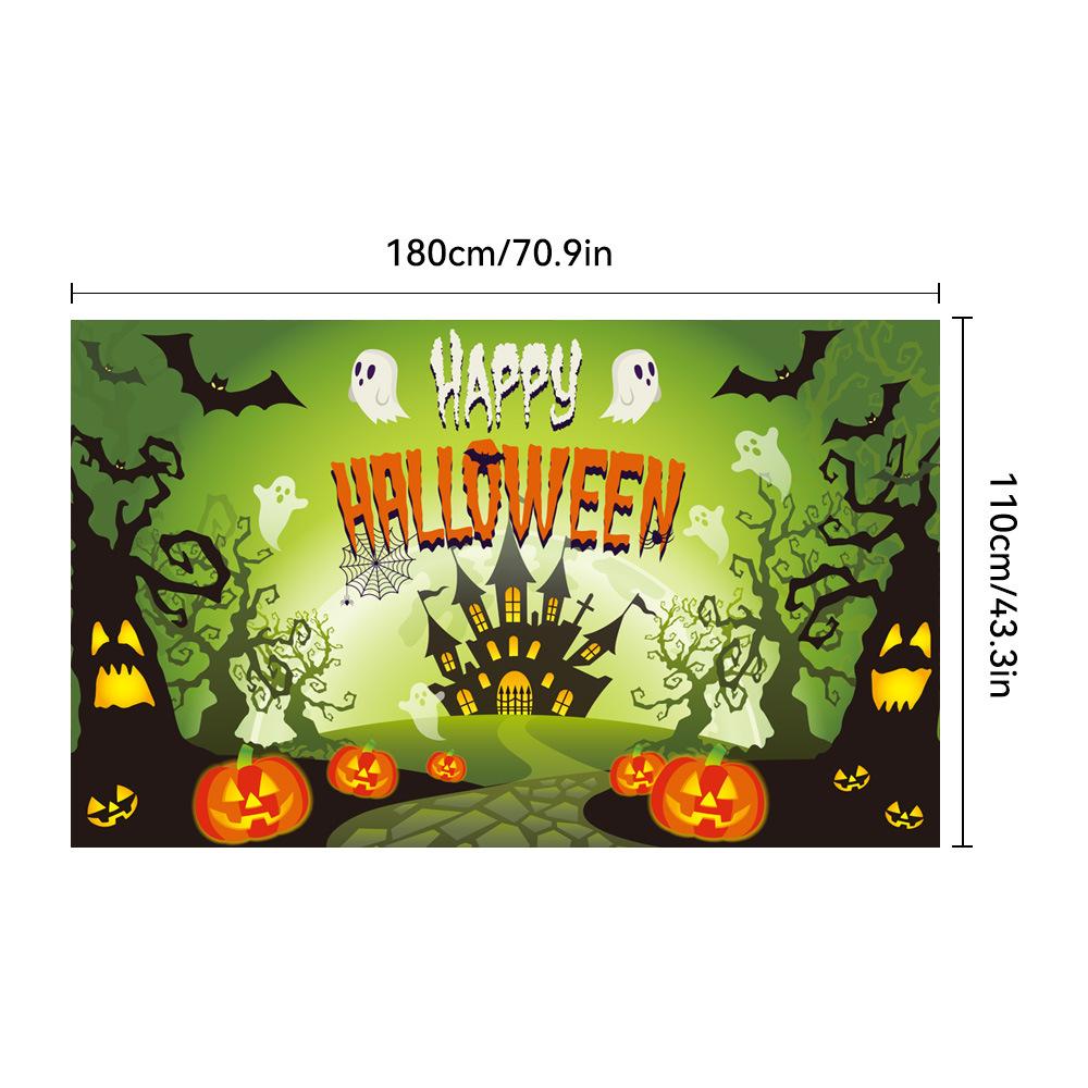 1pc Happy Halloween Party Backdrop Night Moon Castle Ghost Pumpkin Colorful for Halloween Party Living Room Decorarion Washable