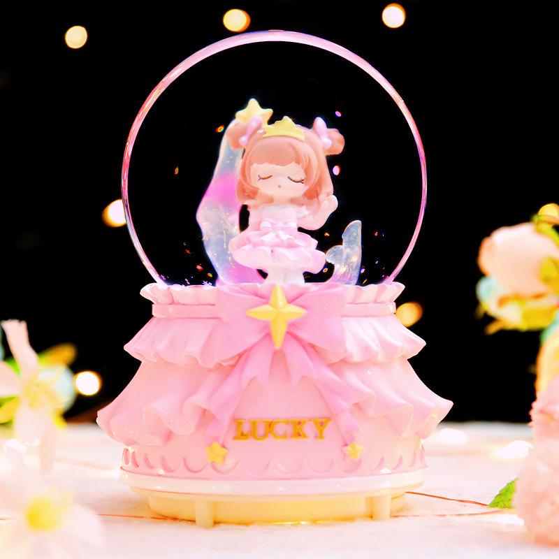 Iridescent Castle Snowfall Crystal Ball Music Box for Kids - Dreamy Fairy Tale Carriage.