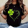 Crew Neck T Shirt Four Leaf Clover Heart Design St Patricks Day Celebration