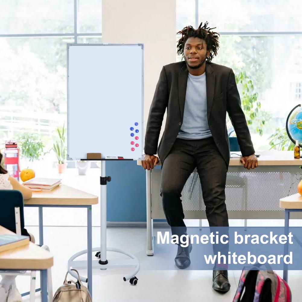 Erasable Writing Board With Magnetic Surface Adjustable Height Round Wheel Base Office Whiteboard Pen Holder Flip Chart Hook