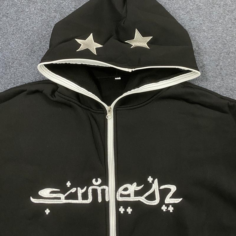 European and American autumn embroidered star print loose men's and women's trendy hoodie