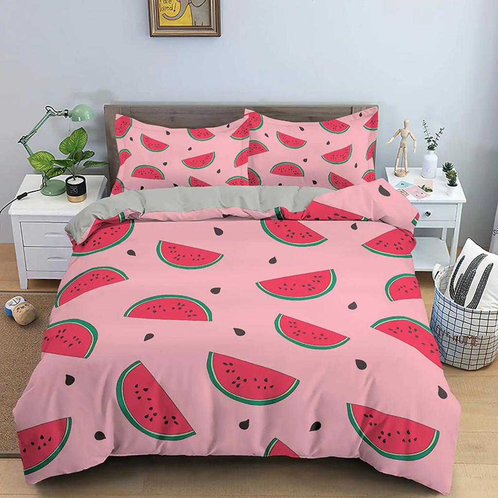 Red Watermelon Duvet Cover Watermelon Peel Summer Fruit Slices Patterned Teens Children Green Polyester Quilt Cover Decorations