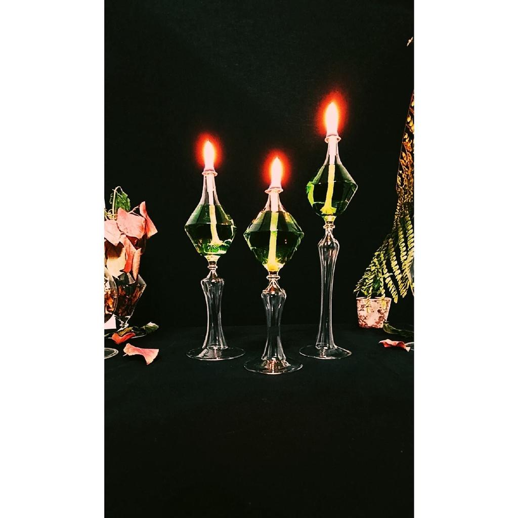 Footed Diamond Glass Lamp Set Of 3 Oil Lamp
