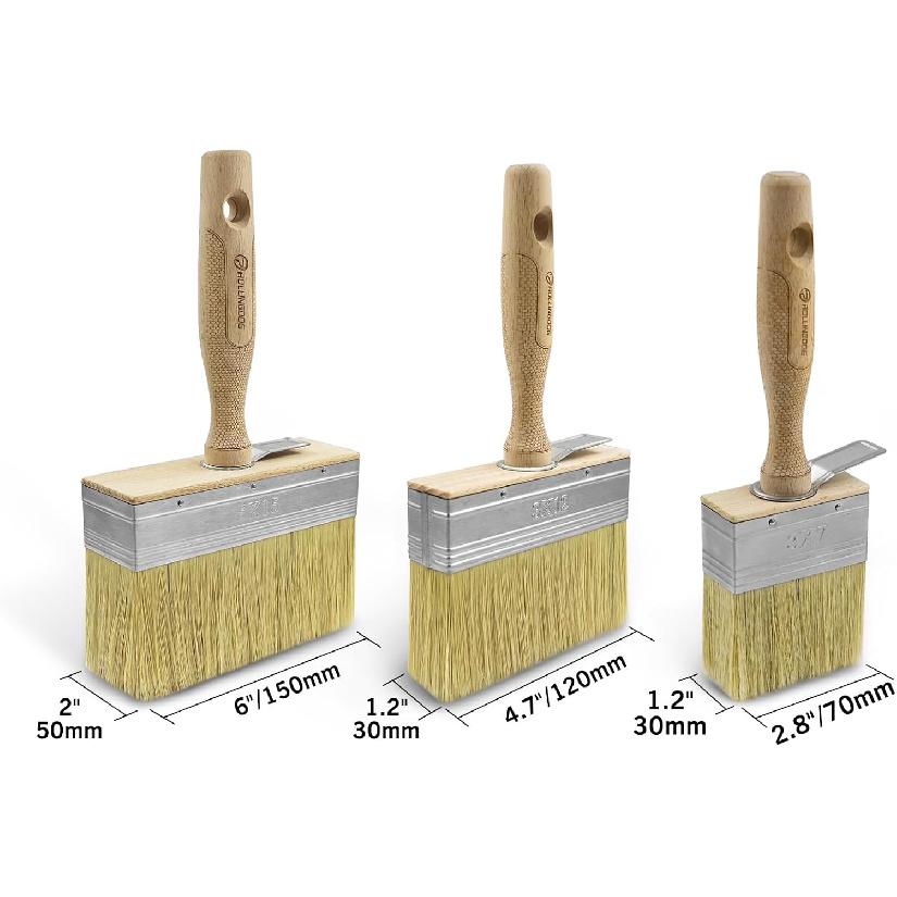ROLLINGDOG Deck Stain Brush Set - Limewash Brush Wood Handle Large Deck Brush Applicator for Wall, Wood, Fence, Floor Painting(70mm 120mm 150mm)