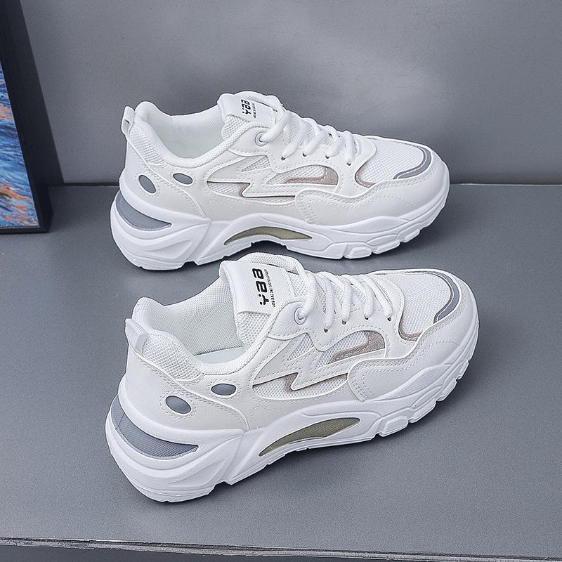 2025 Popular Spring Thick-soled Non-slip Dad Shoes Mesh Breathable Running Sneakers Fashionable Soft-soled Little White Shoes Women
