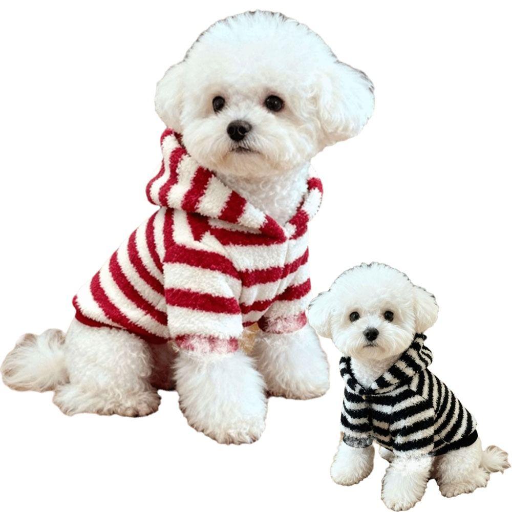 Striped Dog Sweatshirt With Hat Dog Vest New Pug Teddy Coat  Chihuahua Outfits