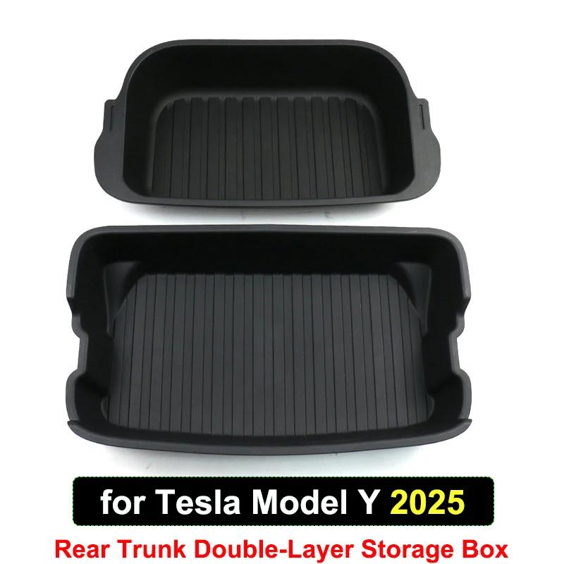 For New Tesla Model Y Juniper 2025 Launch Organizer Box Rear Trunk Double-deck Storage Box Front Cargo Dustproof Luggage Tray