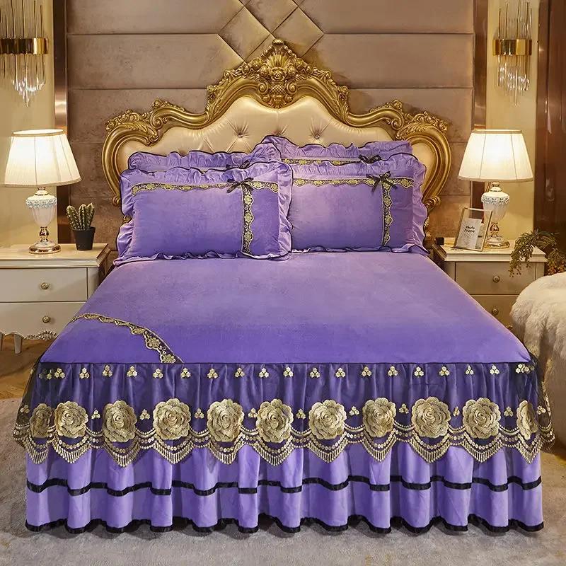 

Роскошное покрывало на кровать, модные юбки для кроватей, королевский размер, украшение для дома, бархатное покрывало с вышивкой и кристаллами, с наволочками 3pcs 120x200cm