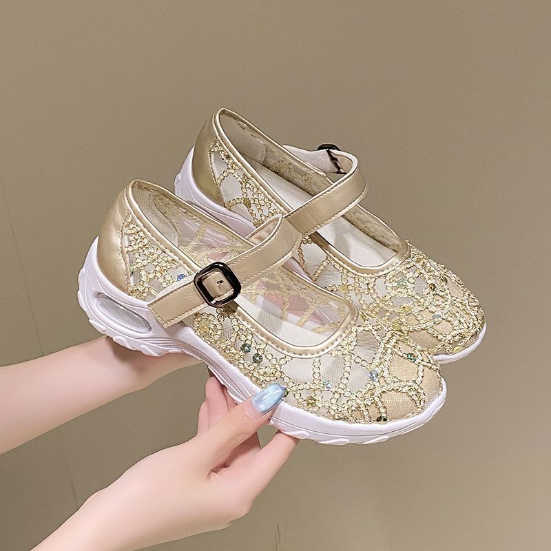 Women's Summer Mesh Breathable Casual Thick Soled Hollow Toe Single Sandals