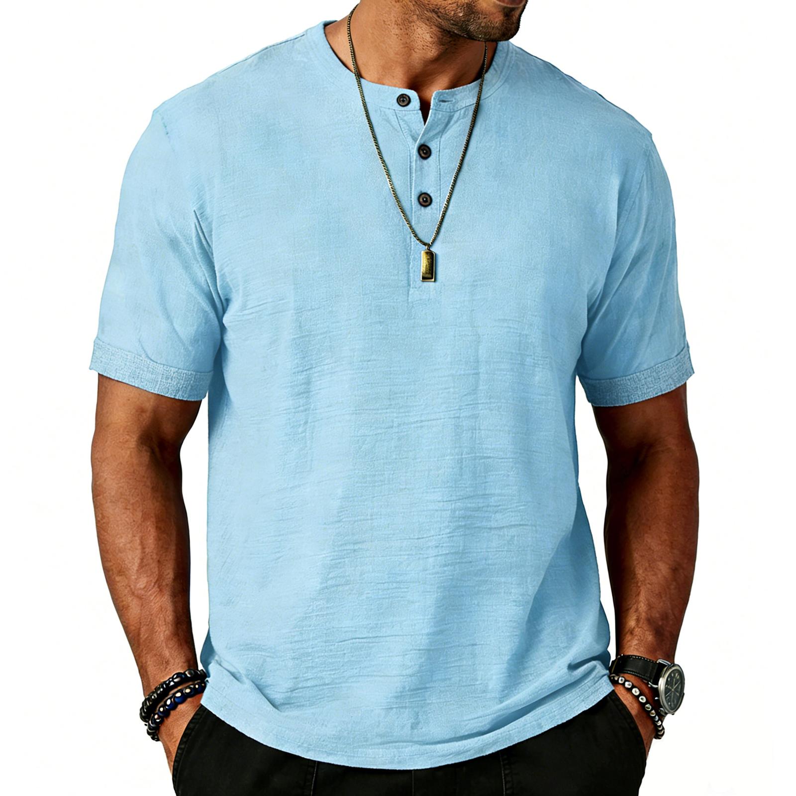 

Men s Solid Color Casual Short Sleeve Top Casual Shirt Summer Short Sleeve Shirt S синій