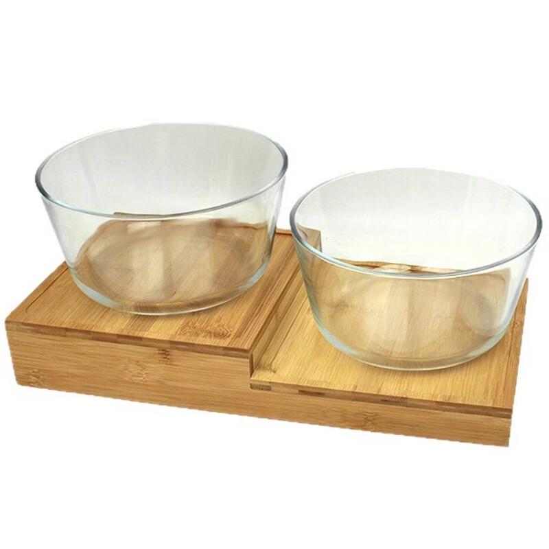 RuHan Ceramic Lace-Edge Serving Bowl Set with Bamboo Stand
