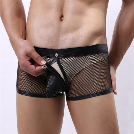Men Thongs Hollow Out Mesh Sexy Opening U Convex Super Breathable Men Boxers Inner Wear Clothes