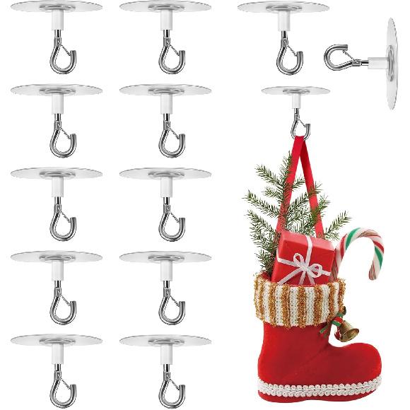 AccEncyc 12 Pcs No Hole Adhesive Ceiling Hooks No Drill Ceiling Hanging Hook for Hanging Light Plants Lanterns Wind Chime Hanger Sticky Eye Hooks for
