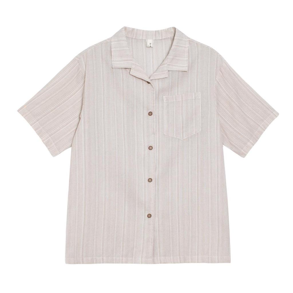 Huangzheng Women's Textured Striped Short-Sleeve Blouse, 2025 Japanese Hong Kong Style, Spring/Summer Collection.
