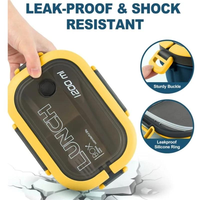 1200ML 2vrstvý bento box na oběd s lžící vidličkou, dětské velkokapacitní mikrovlnné nádoby na jídlo přenosné nepropustné do kanceláře kempování