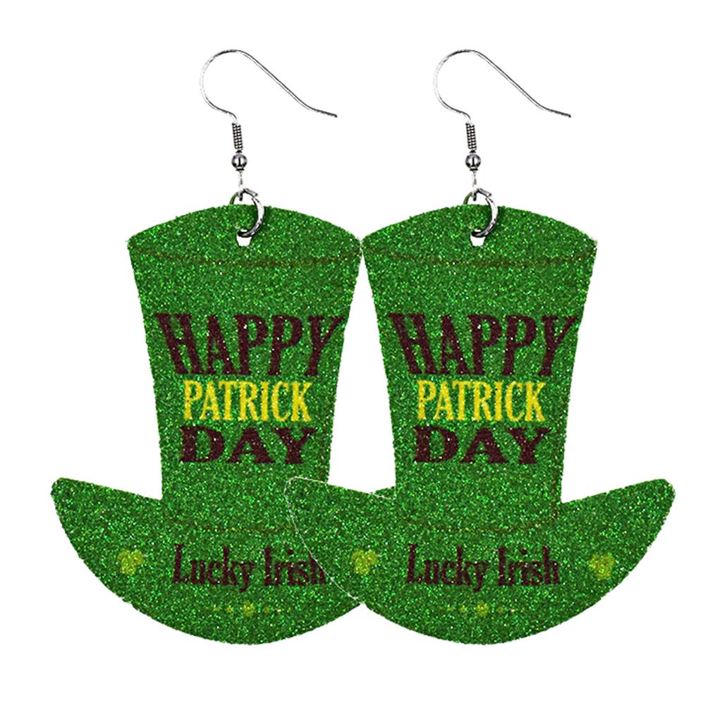 Women Fashion ST. Patrick's Day Green Drop Shape Printing  Earrings Ear Studs