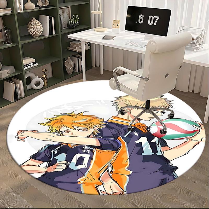 1pc Haikyuu!! Anime Volleyball Team Uniform Round Carpet Office Chair Mat, NonSlip Rug for Home Decor, Gift, Suitable for Office, Living Room