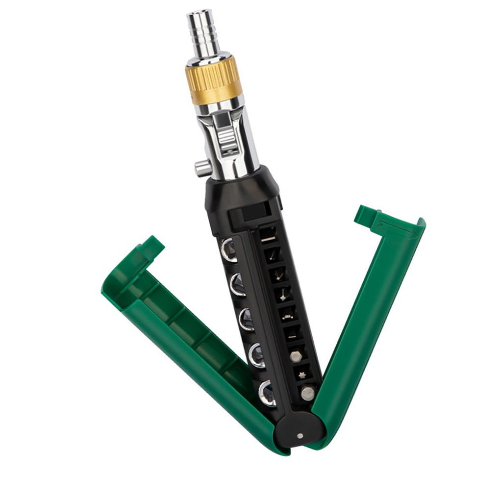 Platzsparender Ratschenschraubendreher 14 Magnetische Bits Mehrpositionen-Drehbarer Werkzeugstahl für Reparaturen auf engstem Raum