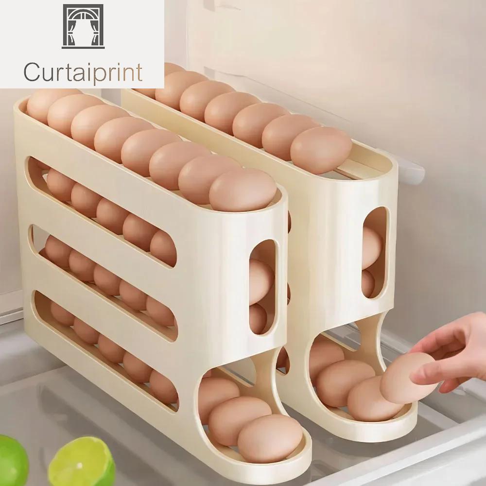 Eierregal mit 4 Ebenen für den Kühlschrank, automatischer Eierhalter mit Rollen, Aufbewahrungsbox, Behälter, Küchenkühlschrank, Eierspender, Kühlschrank-Organizer