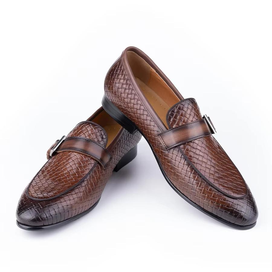 Men'S Leather Dress Shoes Breathable Slip-On Fashion Man Shoe Formal Business Casual Holiday Party Office Formal Genuine Leather